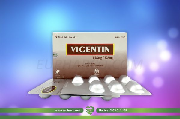 Viên nén bao phim Vigentin chứa Amoxicillin clavulanic acid: 875mg/125mg